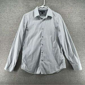 Banana Republic Slim Fit Long Sleeve Shirt Men Size 15-15.5 Checked‎ Gray Casual